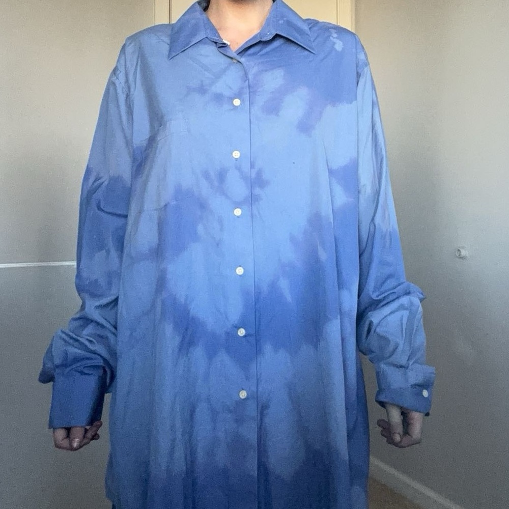 Blue Tie Dye Button Up Shirt